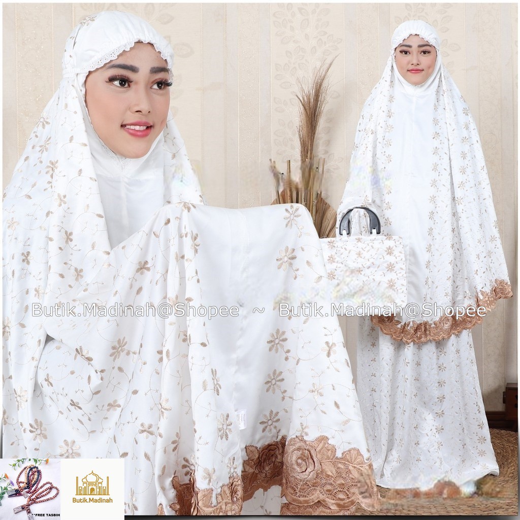 BUTIK.MADINAH MUKENA DEWASA SUTRA ROSA BORDIR BUNGA TIMBUL BESAR MEWAH