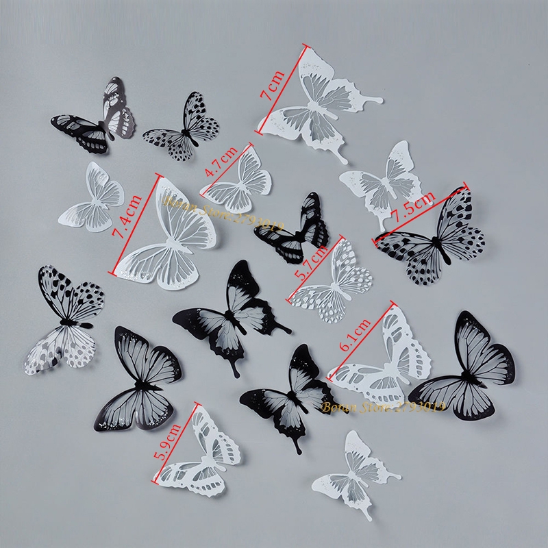 18pcs Stiker Dinding Decal Desain Kupu-Kupu Kristal 3d Untuk Dekorasi Kamar Butterfly