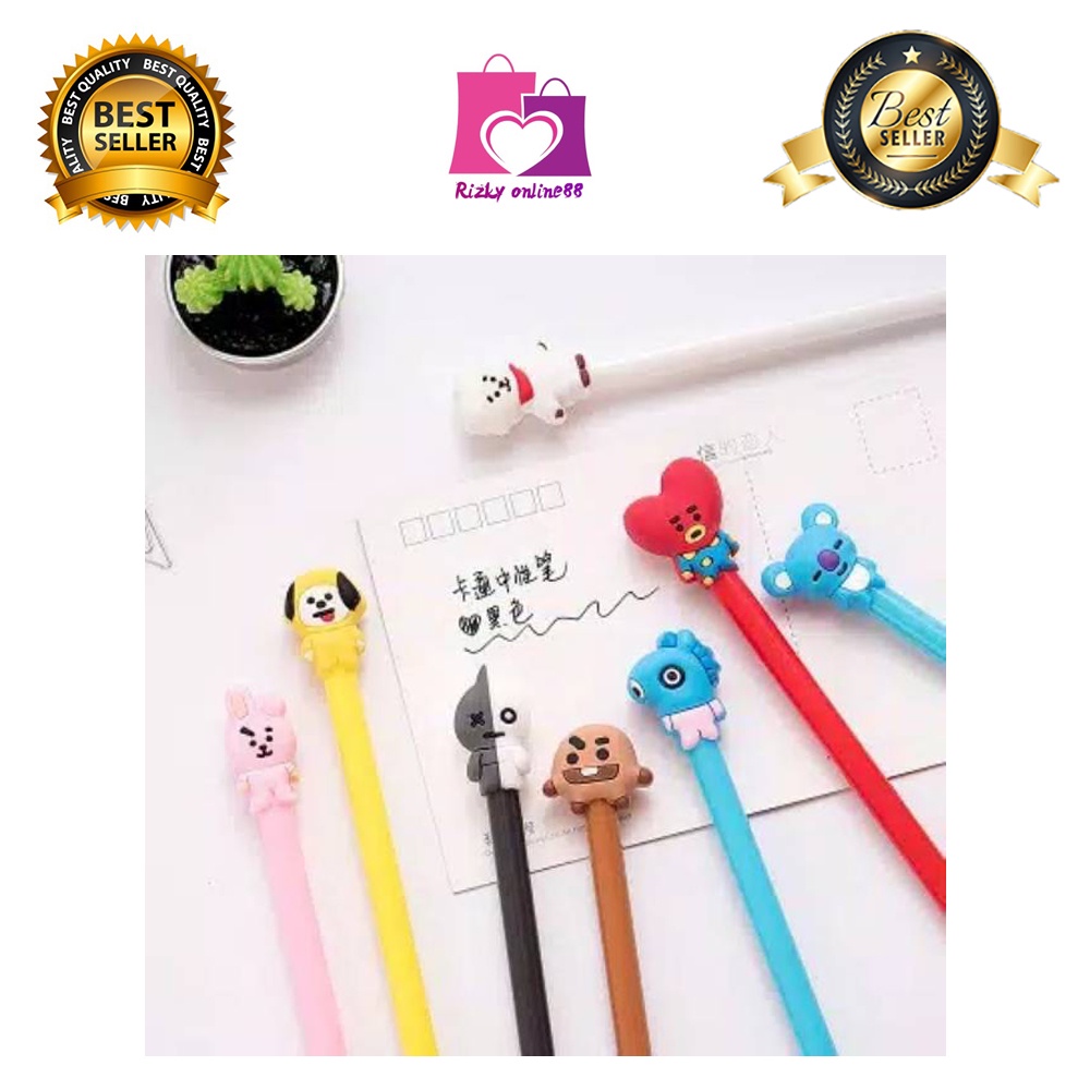 rizkyonline88 pena bangtan boys army kpop cartoon black ink gel pen import murah U141