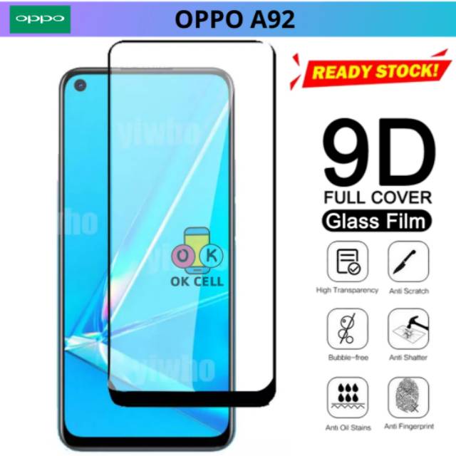 Tempered Glass 5D 9D OPPO A92 TG Anti Gores Kaca Full Layar Pelindung Guard Screen Protector Premium