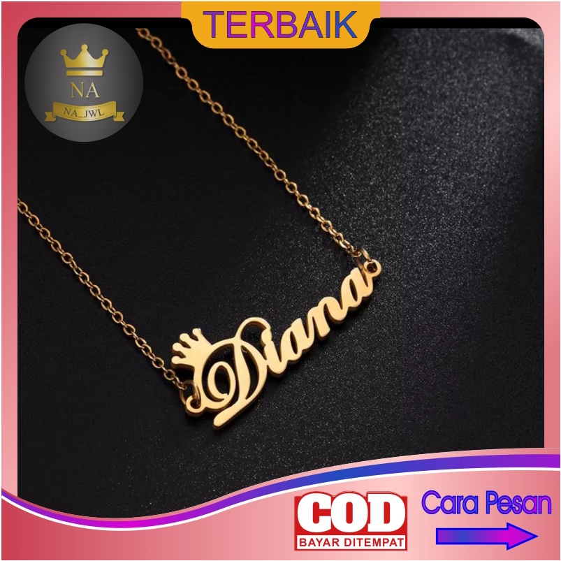 Kalung titanium custom ukir nama anti karat wanita aksesoris fashion wanita korea emas silver