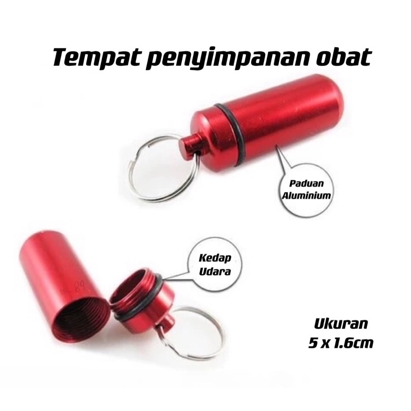 Tempat obat bentuk pil wadah obat mini tempat obat travel aluminium