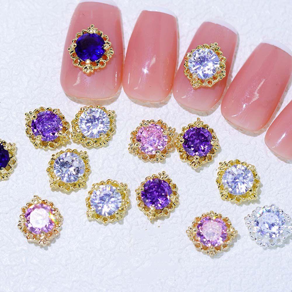 AUGUSTINA Agustina Bulat Kuku Berlian Imitasi Mewah Mengkilap 3D Kuku Pesona Nail Art Dekorasi Nail Art Ornamen Alloy Zirkon Nail Drills