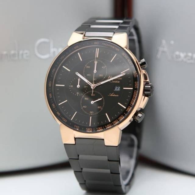 Jam Tangan Pria Original Alexandre Christie AC 6462 MC Rosegold Black Garansi Resmi 1Tahun