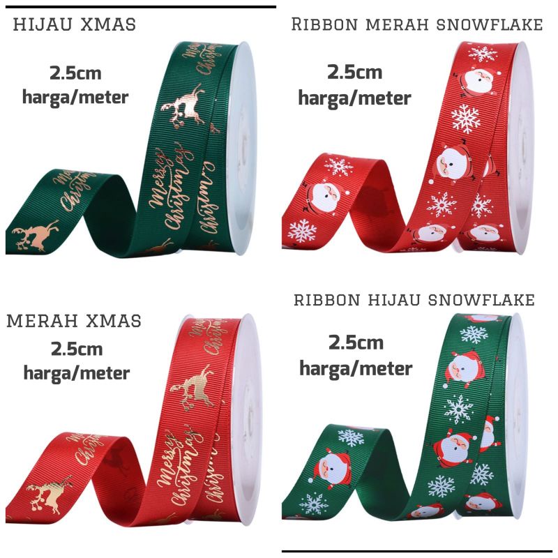 PITA RIBBON NATAL LUCU PITA KADO MERRY CHRISTSMAS /meter P-2.5cm