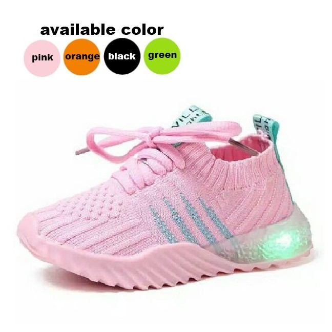 [Size 21-30]  WILL Breathable Sneakers Fashion Kids Shoes dengan Lampu LED Sepatu Anak Casual Shoes