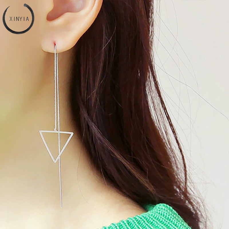 [Bayar Di Tempat] Anting Panjang Simple Gaya Korea Berbentuk Hati Geometris Untuk Wanita Jc5005