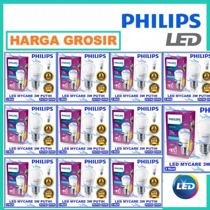 Lampu Bohlam LED Philips 3 Watt Putih/Cool Daylight (3W 3 W 3Watt) ORIGINAL