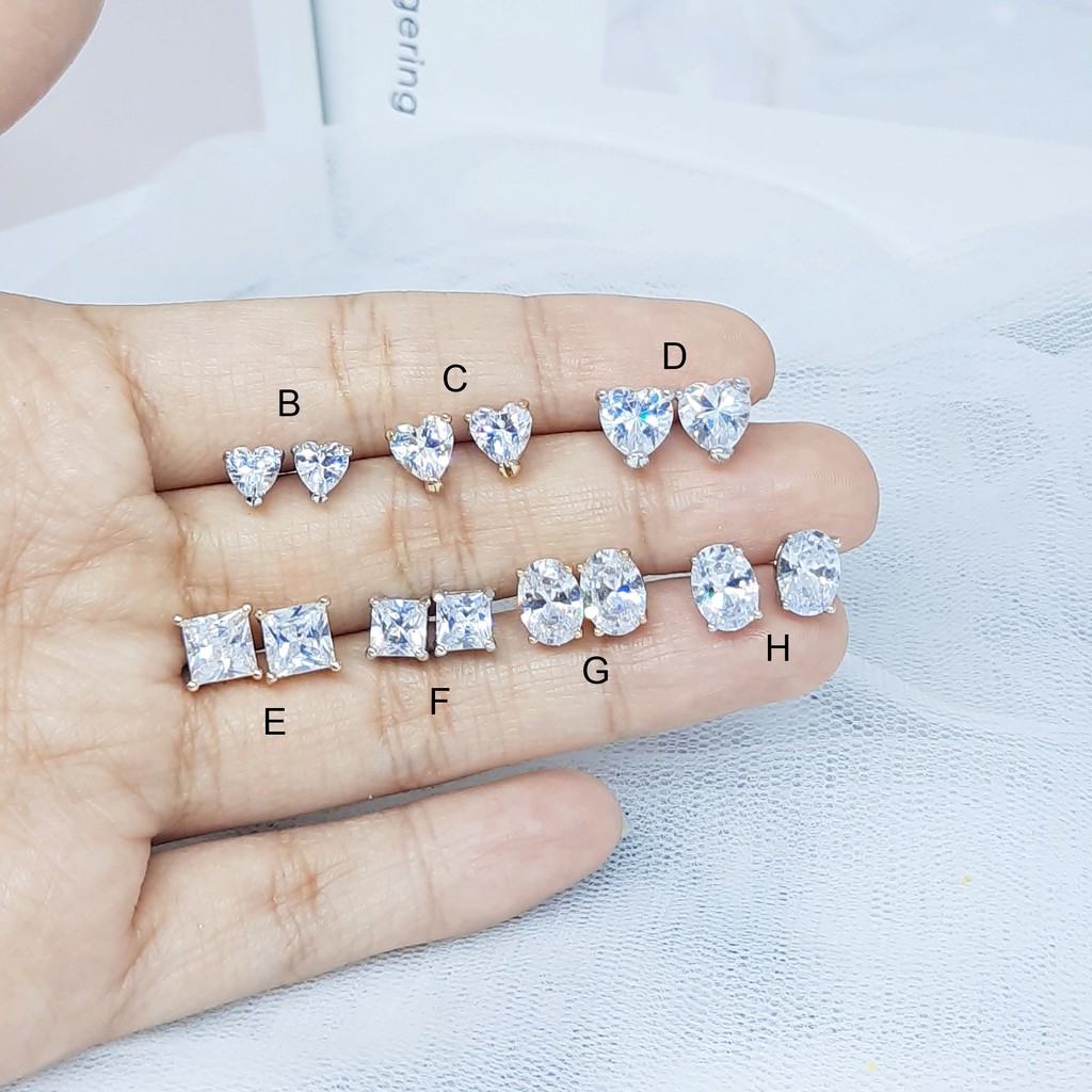 Anting Replika Berlian Premium Bahan Rhodium Tusuk Xuping Asli Batu Zircon Love Putih Silver - BE207