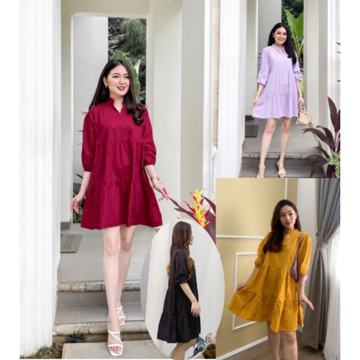 COTTONBELLS CASUAL DRESS WANITA TISSA RUFFLE MIDI TIED ( AL - D 3458 )