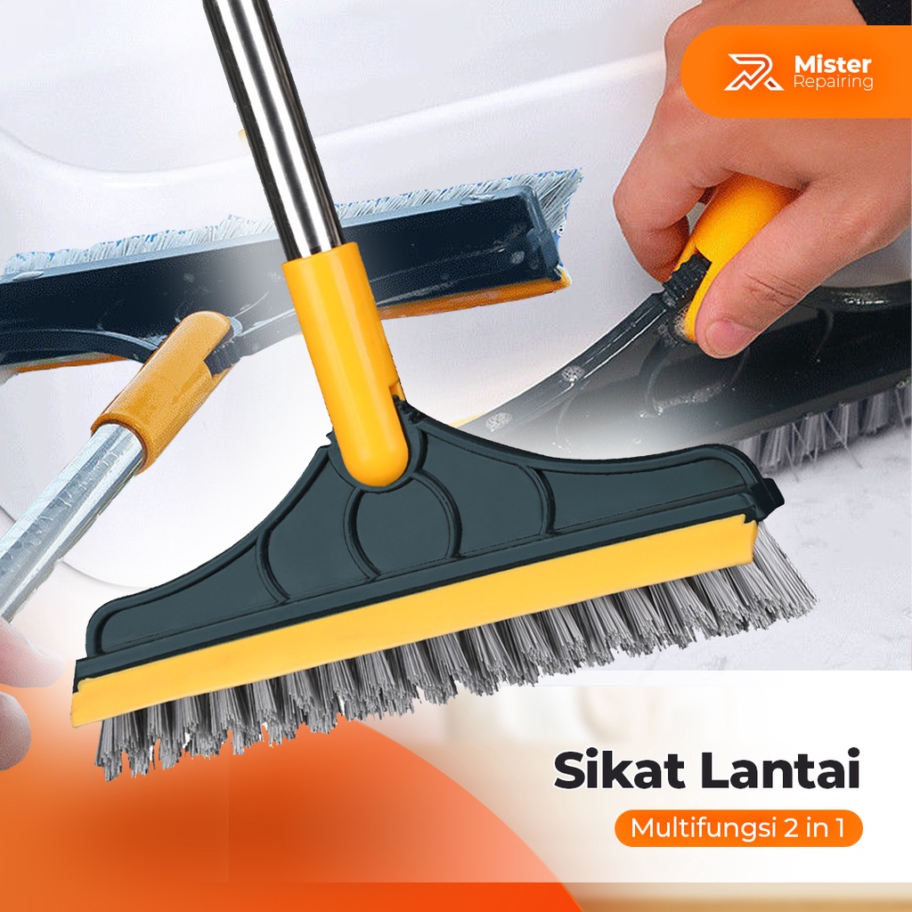 Sikat Lantai Kamar Mandi Gagang Panjang Wiper Scraper 2in1