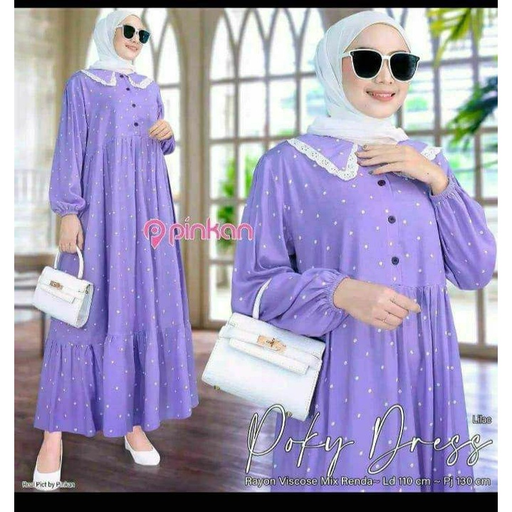 Gamis Terbaru Pocky Midi Rempel Rayon Premium Dress Wanita Polos Lengan Panjang Baju Wanita Busui Bigsize LD 110 cm