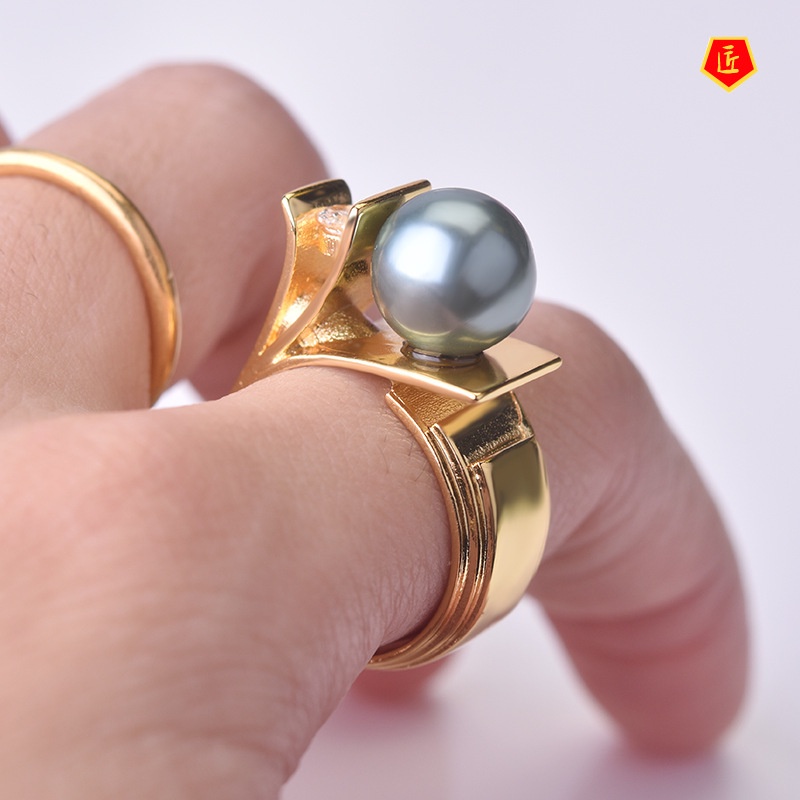 [Ready Stock]Creative Green Shell Pearl Ring S925 Silver European and American Fashion