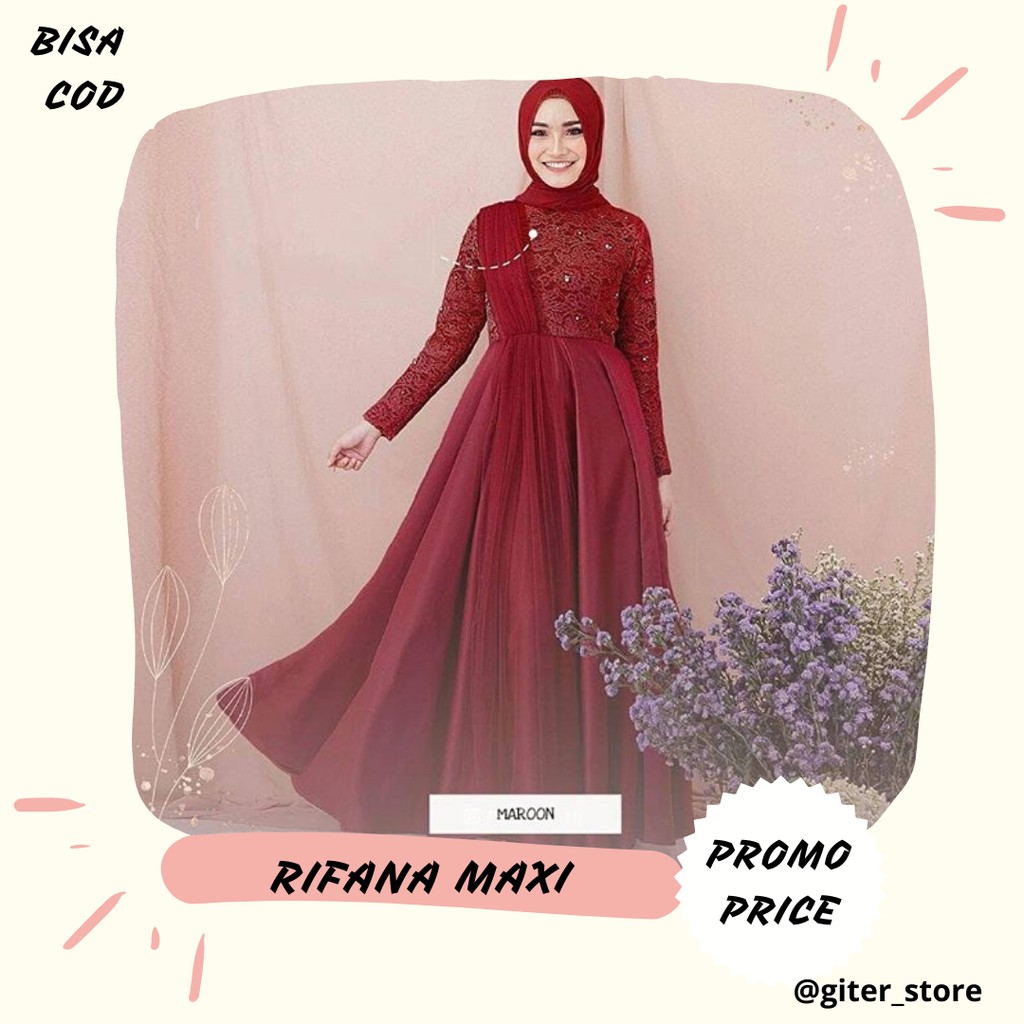 Rifana maxi / giterstore / Dress Brukat Hijab / Baju Kondangan / Kebaya Wisuda / FREE MASKER / COD