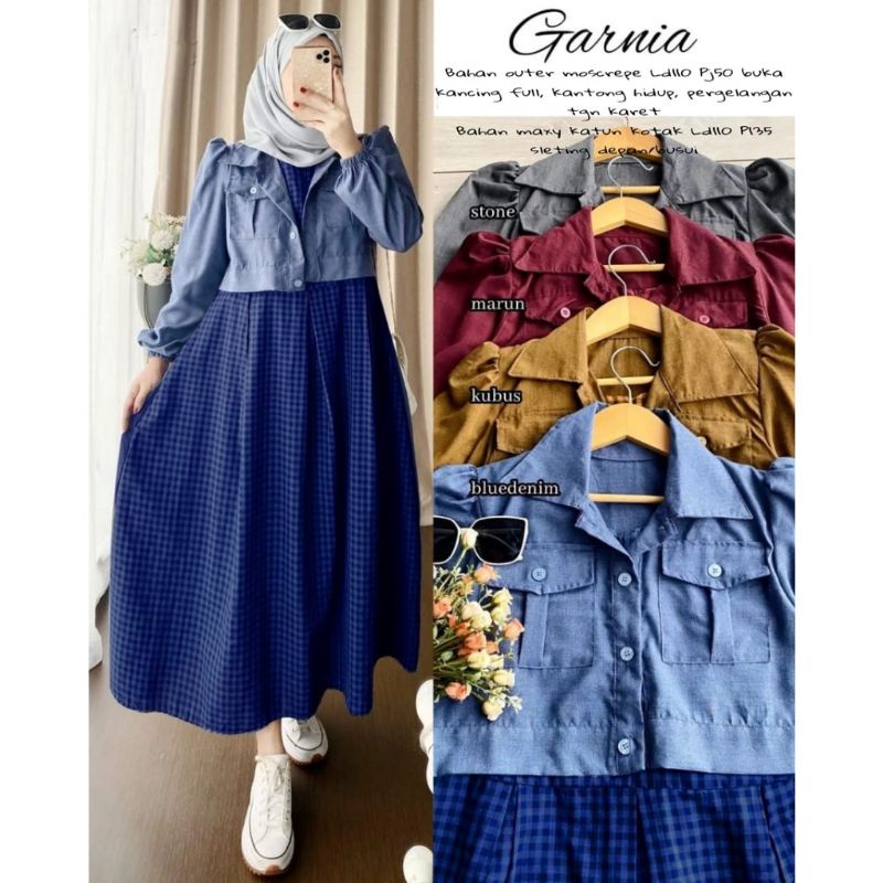 Baju Gamis Set Remaja Simple Terbaru Cardigan One Set 2in1 Garnia Keisya Model Kekinian Terbaru 2022