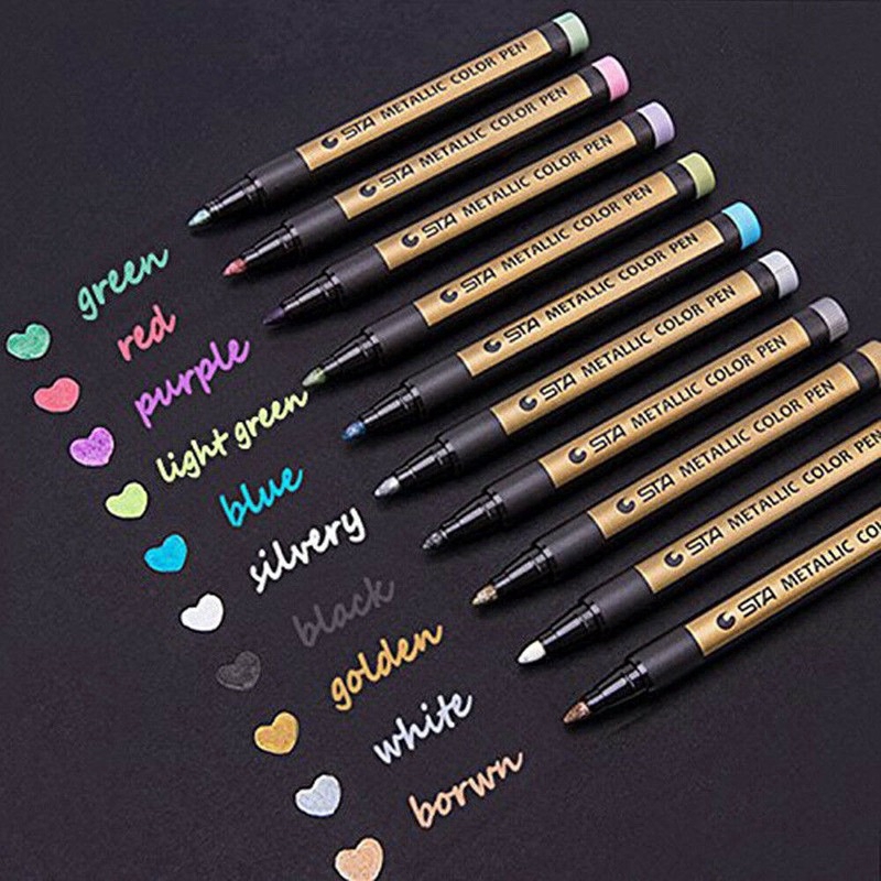 Marker Pens Metallic Sheen Glitter Calligraphy Arts DIY Album Marking Highlighting Brush Tips