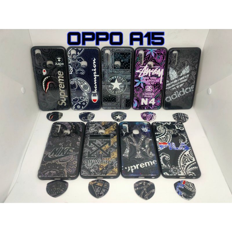 SOFTCASE OPPO A15 BRANDED BATIK GLOSSY POP SOCKET KEREN CAKEP