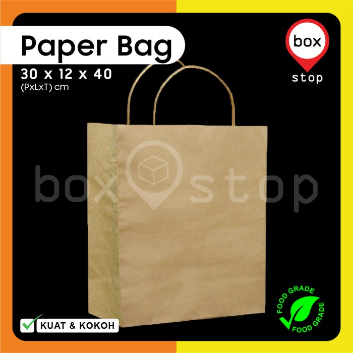 

Paper Bag Kue - Paperbag Polos - COKLAT - 30x12x40 cm (20 pcs)