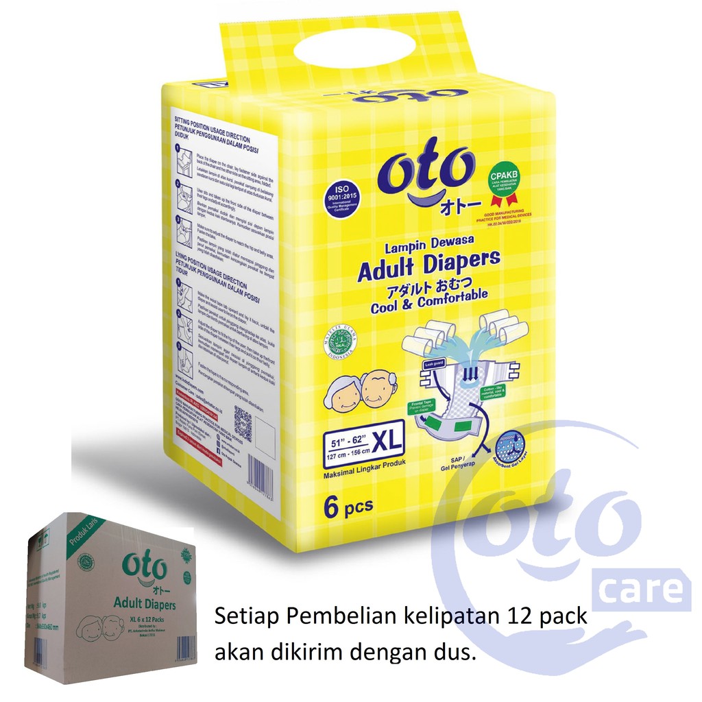 OTO Popok Dewasa model Lem Perekat Adult Diapers size XL isi 6 pcs