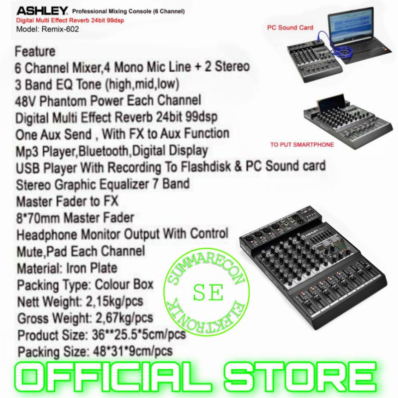 mixer ashley 6 channel original ashley remix 602 usb bluetooth recording