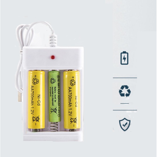 DA33 - Desktop Charger 3 Slot Baterai AA dan AAA Colokan Type USB