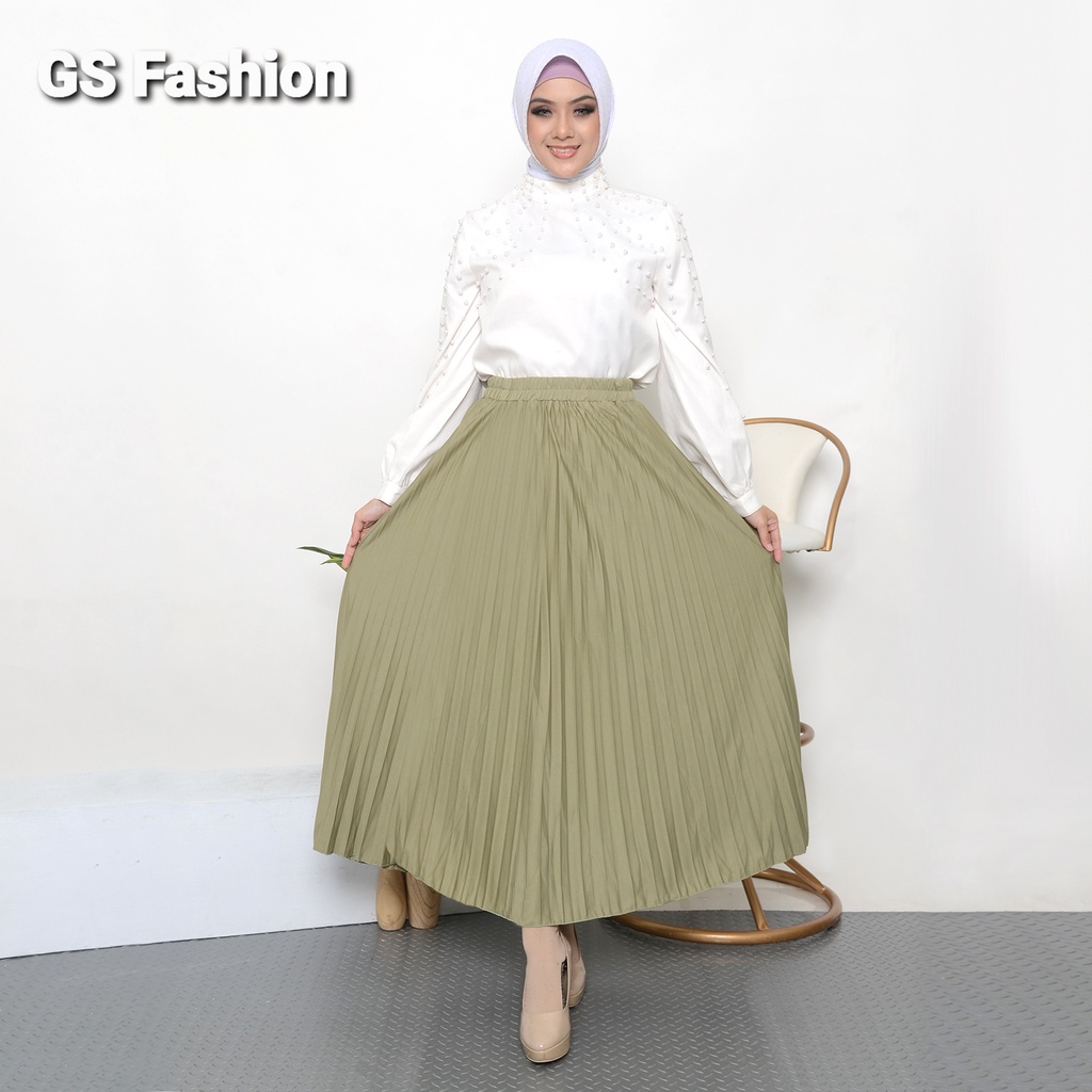 GS-ROK PLISKET PREMIUM /ROK PANJANG MUSLIM/ ROK MAYUNG BAHAN HYGET PREMIUM GRADE A-DUSTY GREEN