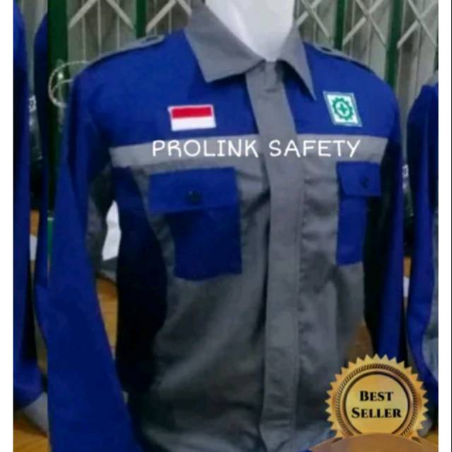 SERAGAM BAJU SAFETY ABU ABU KOMBINASI BIRU RESLETING MODEL TERBARU