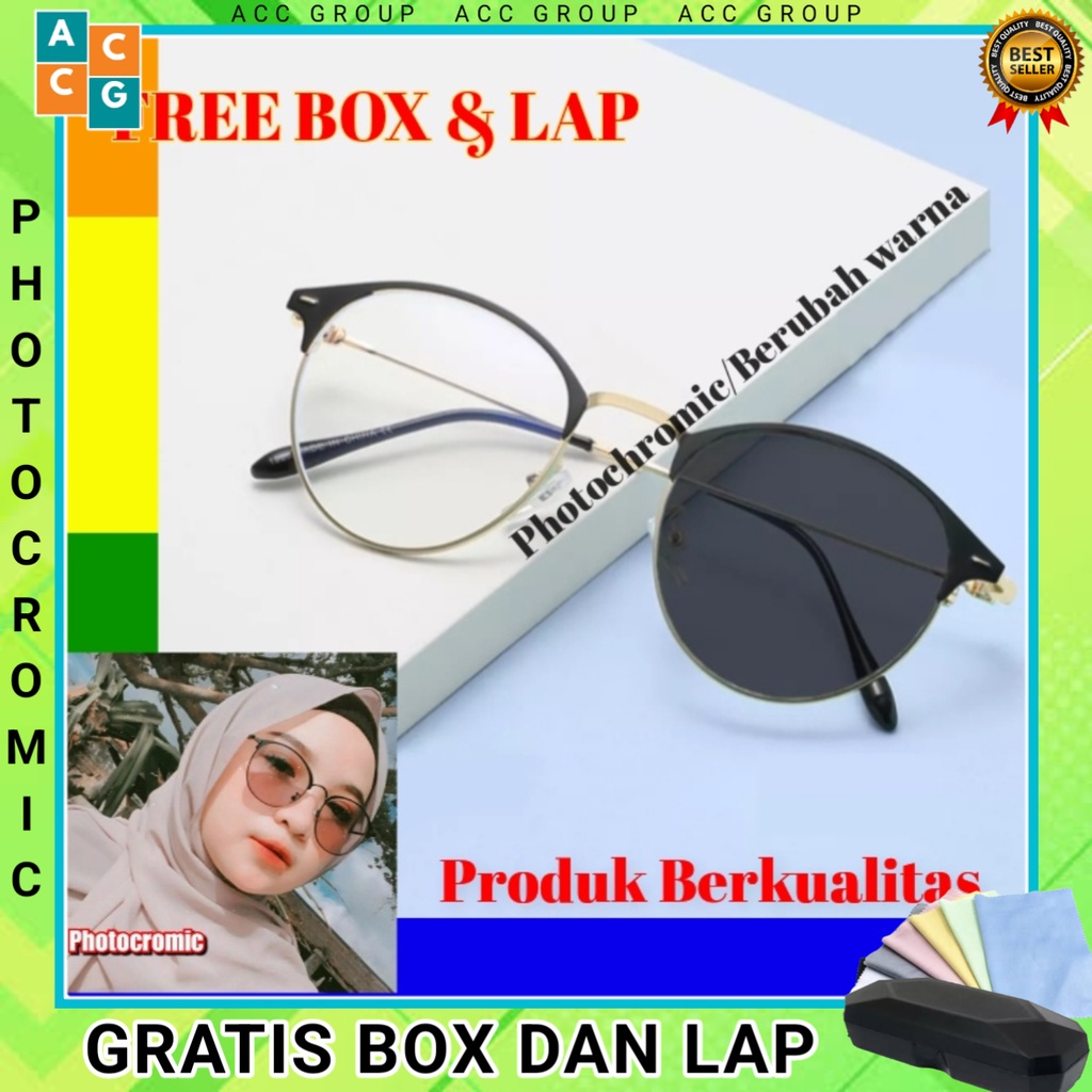 KACAMATA FREE BOX DAN LAP FHOTOCROMIC OVAL TITANIUM KOREAN NEW WANITA PRIA FREE