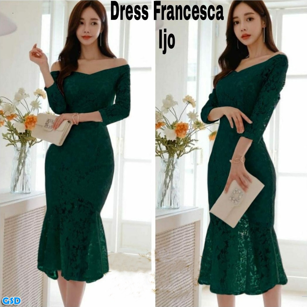 Francesca/BIG SALE !!! OOTD Korea Fashion Dress Pesta Sexy Bodycon Brukat Import  Baju Midi Wanita Size L