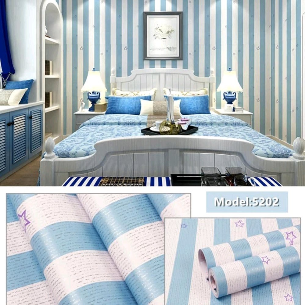 Wallpaper Dinding Salur Bintang Biru 9meter s/d  10m x 45cm