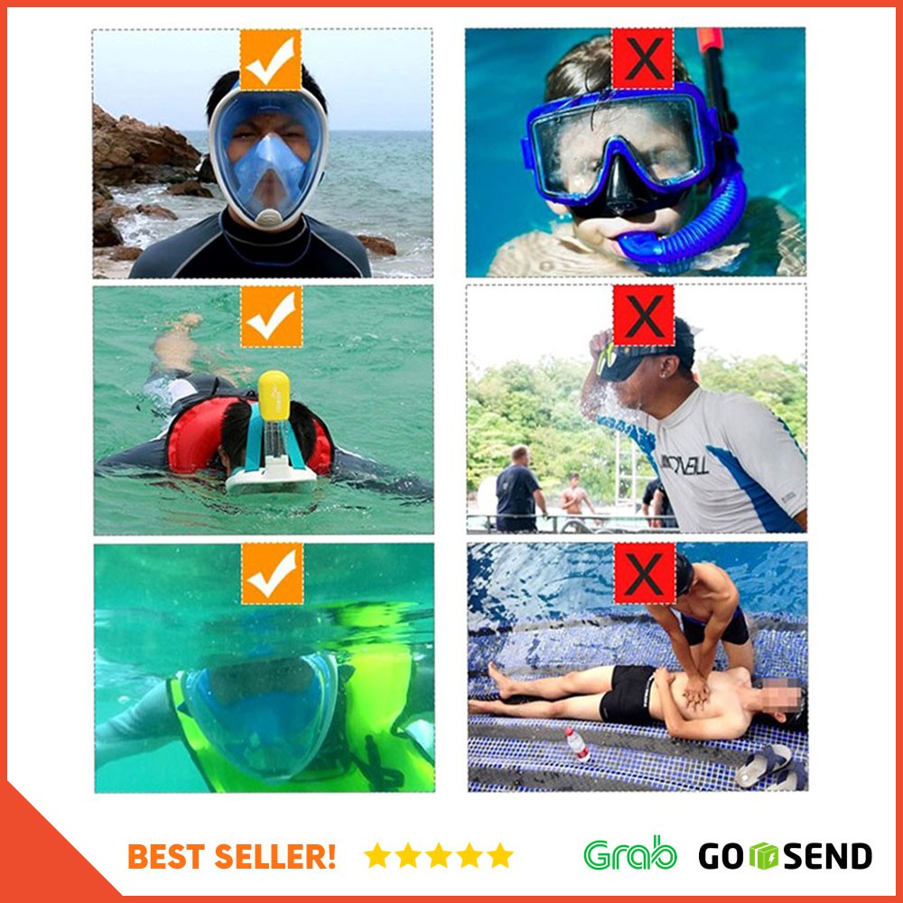 Taffware Snorkeling Full Face Size L/XL untuk Xiaomi Gopro - M2068G - Black