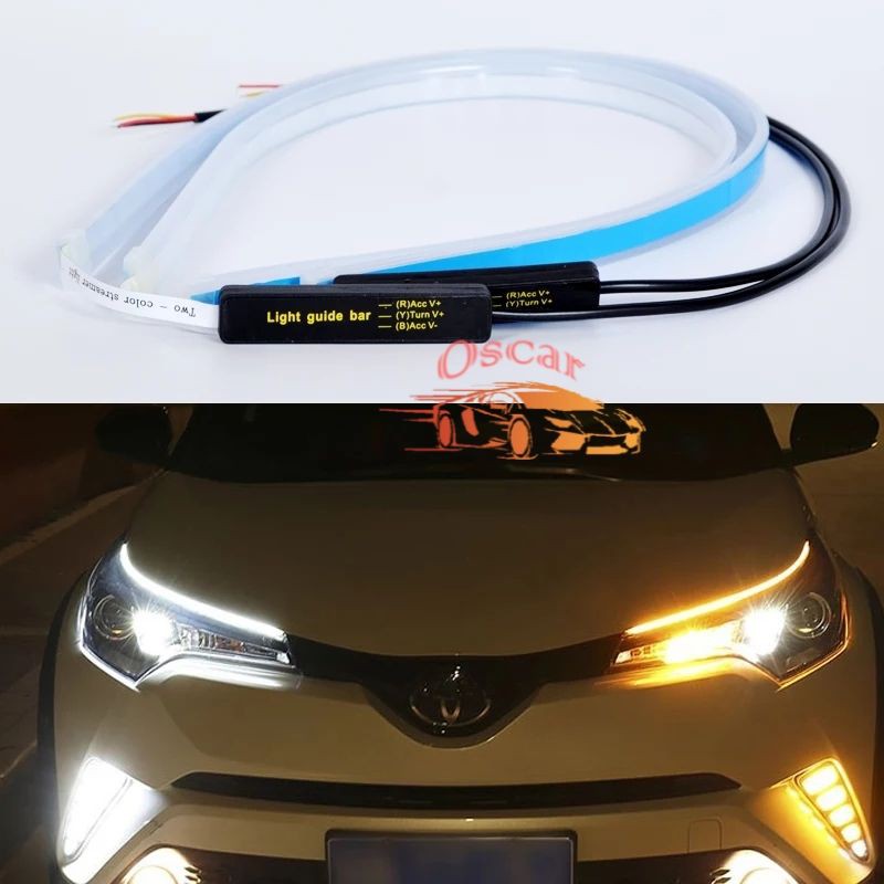 Lampu Alis LED Slim (1PCS) DRL Mobil Fleksibel Waterproof 45CM 2Warna Runing+Controller