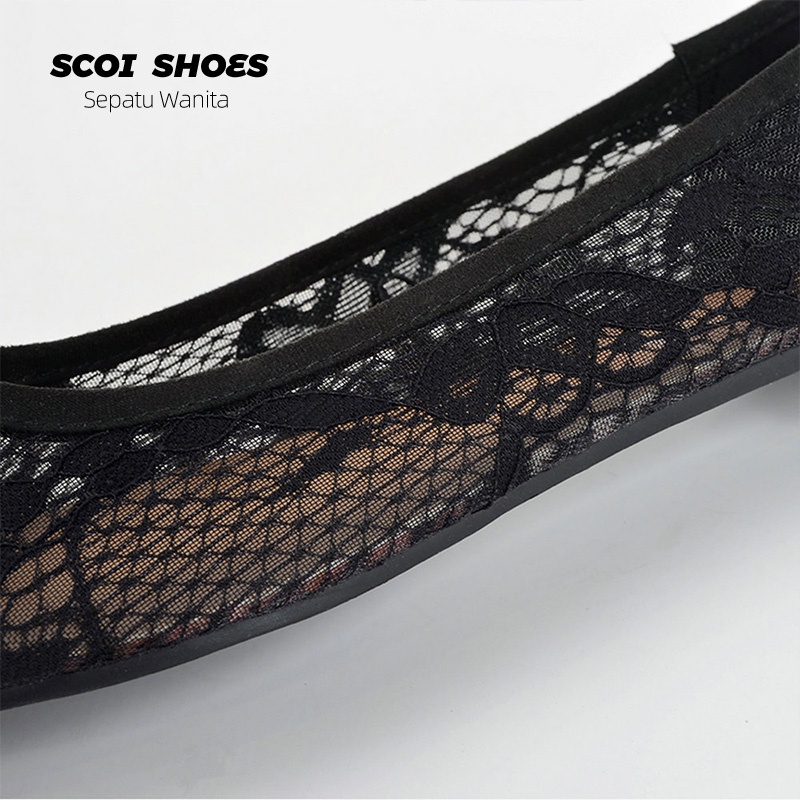 Sepatu Flat Wanita Import Terbaru Bahan Lace Korea Fashion Wanita Import Sepatu Non-Slip