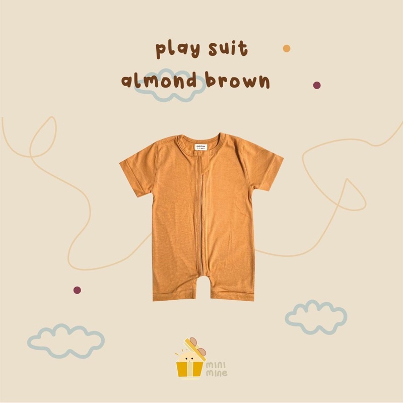 Minimine - Playsuit Zipper Baby / body suit resleting / baju bayi laki-laki perempuan unisex / jumper / baju bermain anak bayi / romper / bodysuit / piayama bayi-ALMOND BROWN