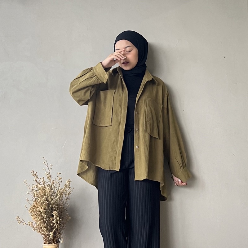 Danis kemeja linen oversize - shirt linen crinkle - kemeja wanita pocket