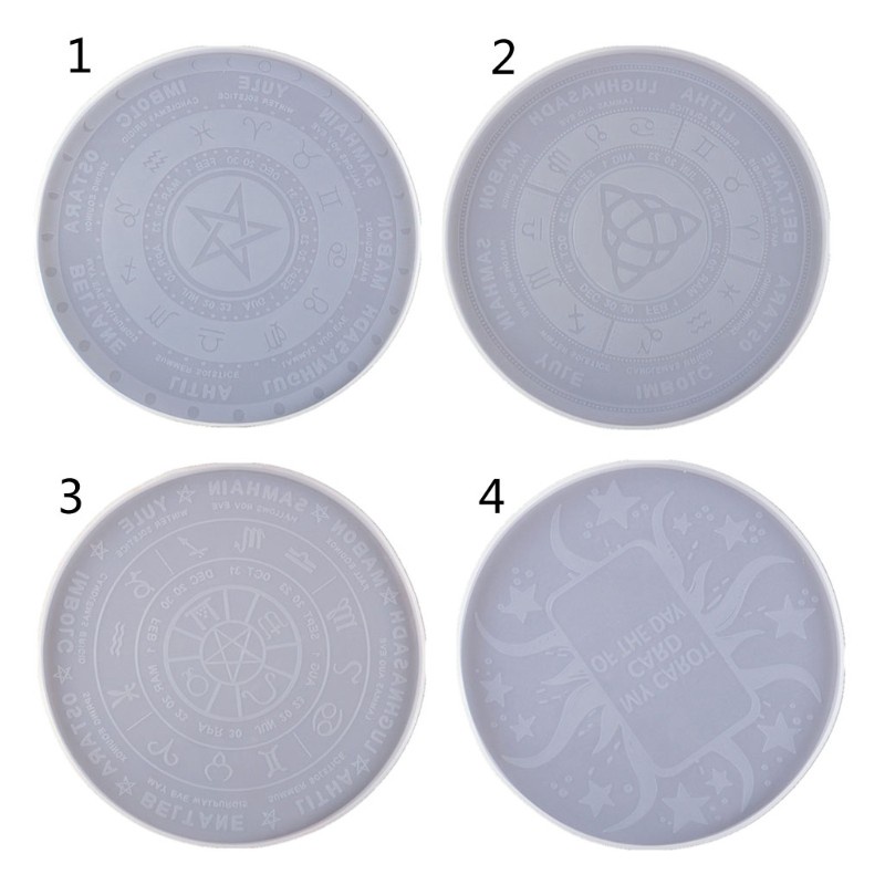 Glitter 4Pcs Pendulum Astrology Zodiac Board Epoxy Resin Mold The Sun Moon Star Tarot Card Tray Round Resin Mold Witchcraft Tool