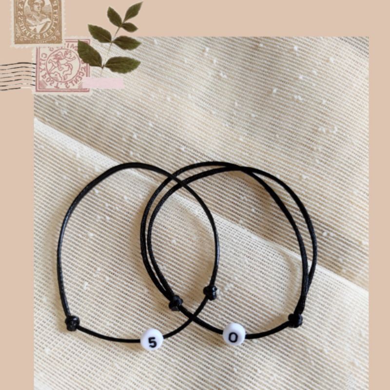 Gelang Inisial Angka bulat putih Tali Waterproof 1mm bisa Couple