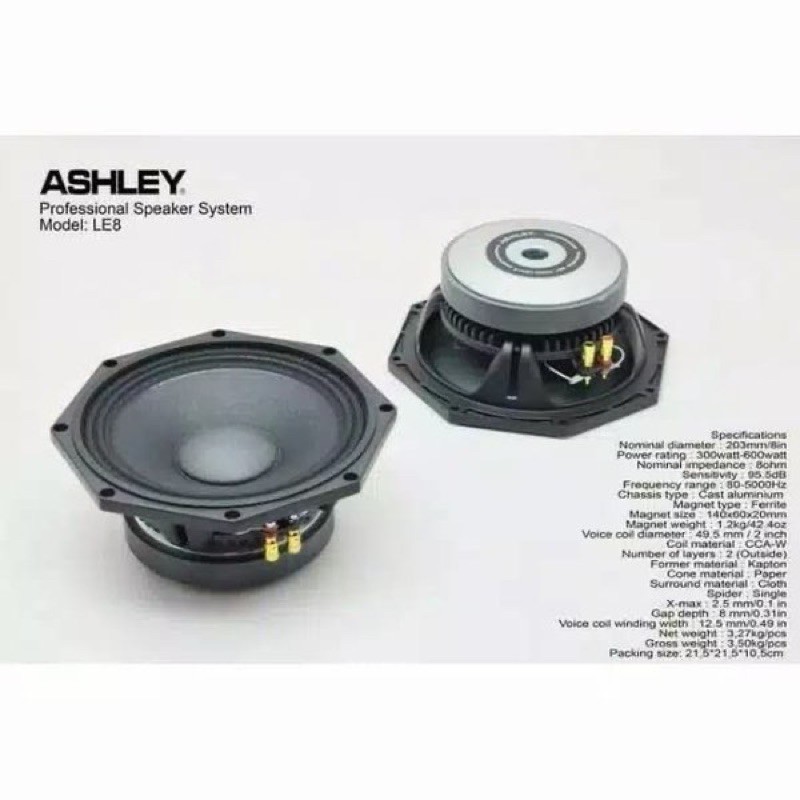 Speaker Ashley 8inch LE8 Original Ashley le 8 Garansi Resmi