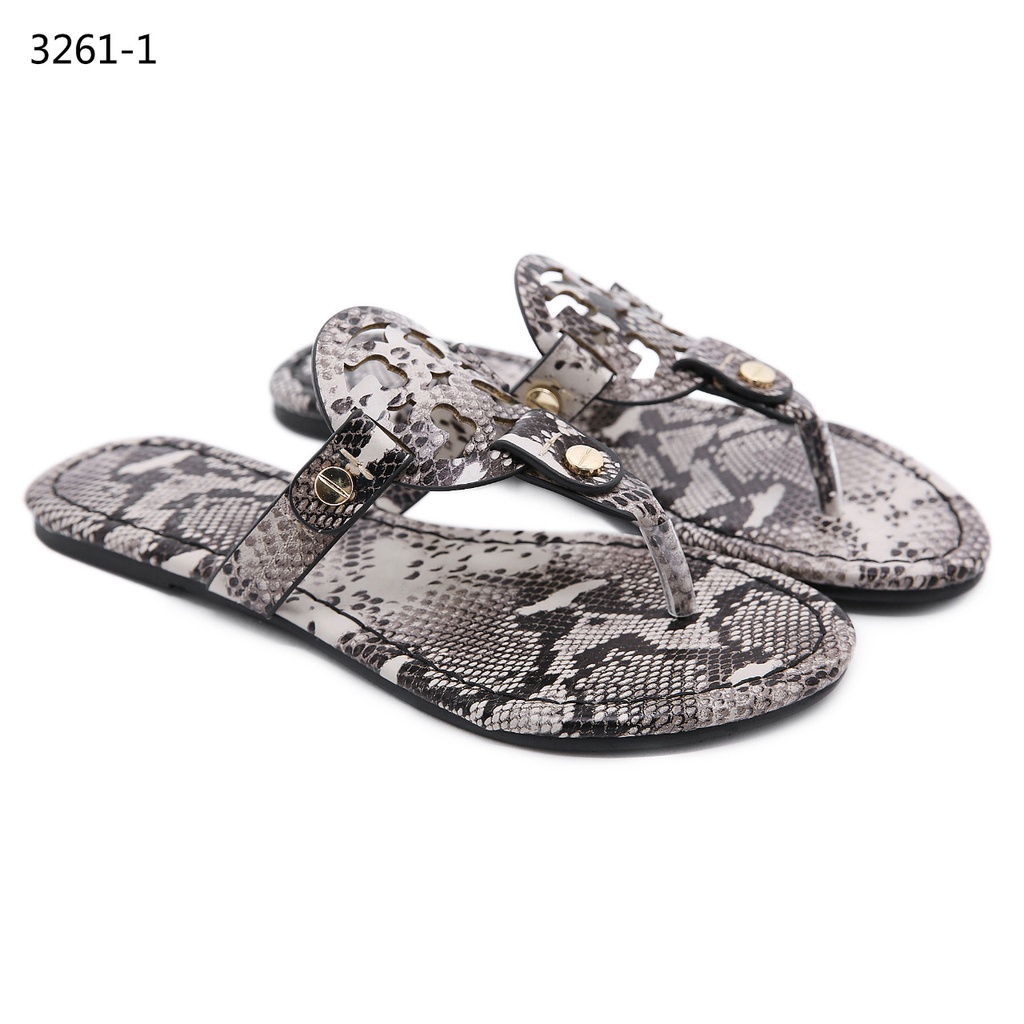 TBMiller Leather &amp; Snake-Print Logo Thong Sandals #3261-1