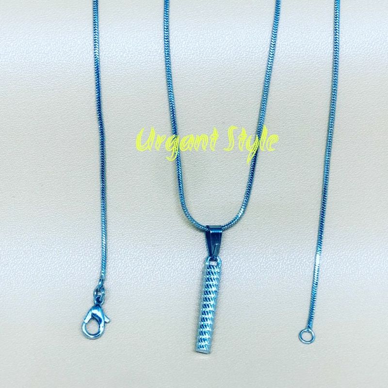 Kalung Titanium Plus Liontin Silver Tabung Wanita Anti Karat