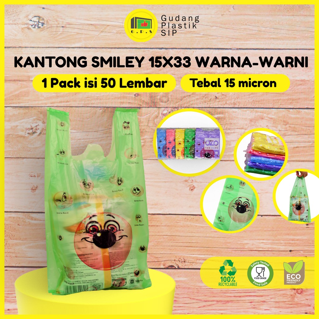 Kantong Plastik Kresek Warna-Warni Tebal Terima Kasih Smile UK 15x33 HDPE