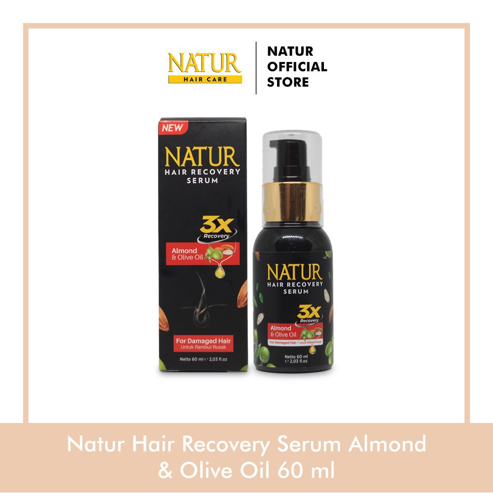 Natur Hair Recovery Serum Almond &amp; Olive Oil Rambut Kering Rusak