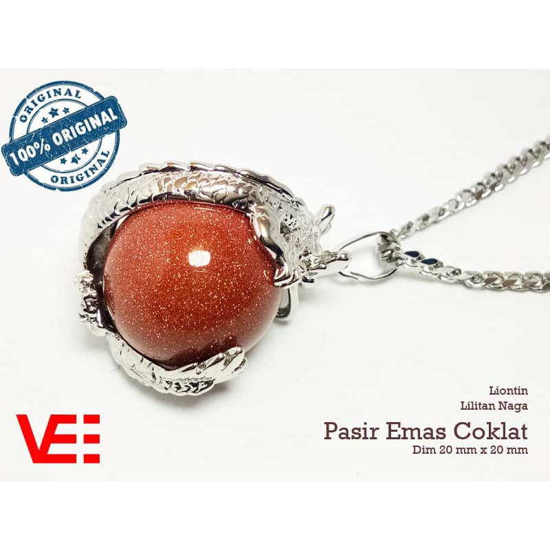 VeE Liontin Terapi Kesehatan Model Bulat Lilitan Naga Jumbo Batu Pasir Emas Coklat