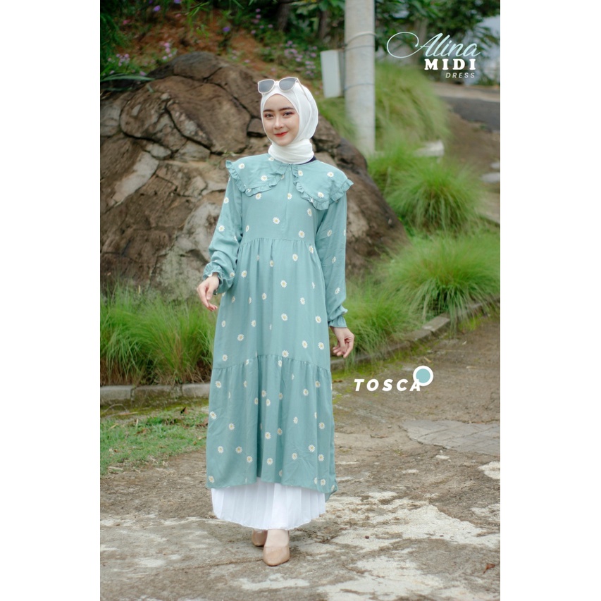 GAMIS MIDI ORIGINAL JRONE PREMIUM RAYON MOTIF DAISY  MUSLIM SYARI busana ootd murah wanita muslim eremaja shabby