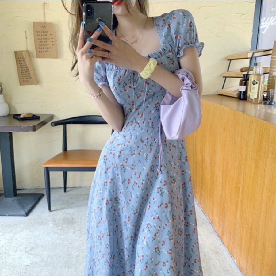 CASUAL MIDI CHIFFON UNECK DRESS BEACH WEAR KOREAN STYLE NEW COLLECTION