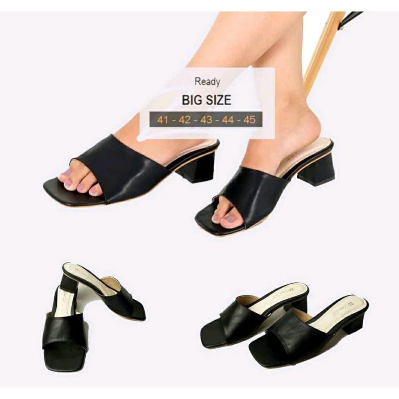 UKURAN LUAR NEGRI / Sendal Slop Wanita Big Size 41-45 Jumbo Anti Slip Hitam / Slop Kulit Besar Banget Black, 42