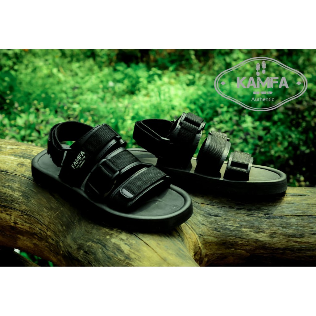 Sandal 1 Step Gunung Adventure3 Strap Kamfa Authentic - Full Black