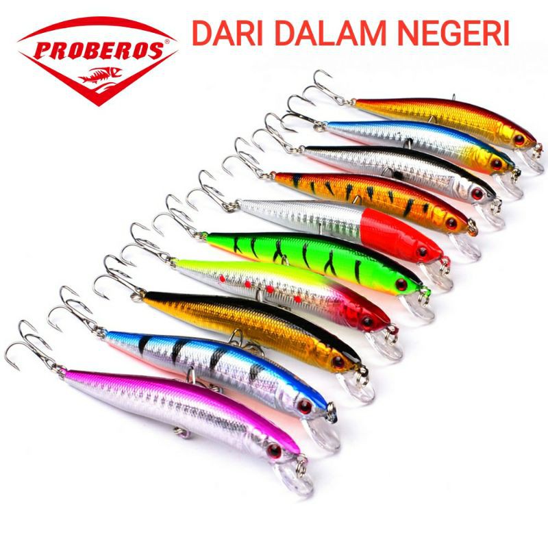 umpan pancing minnow merk proberos 10cm 8.4gram impor lure bait fishing set Cirebon