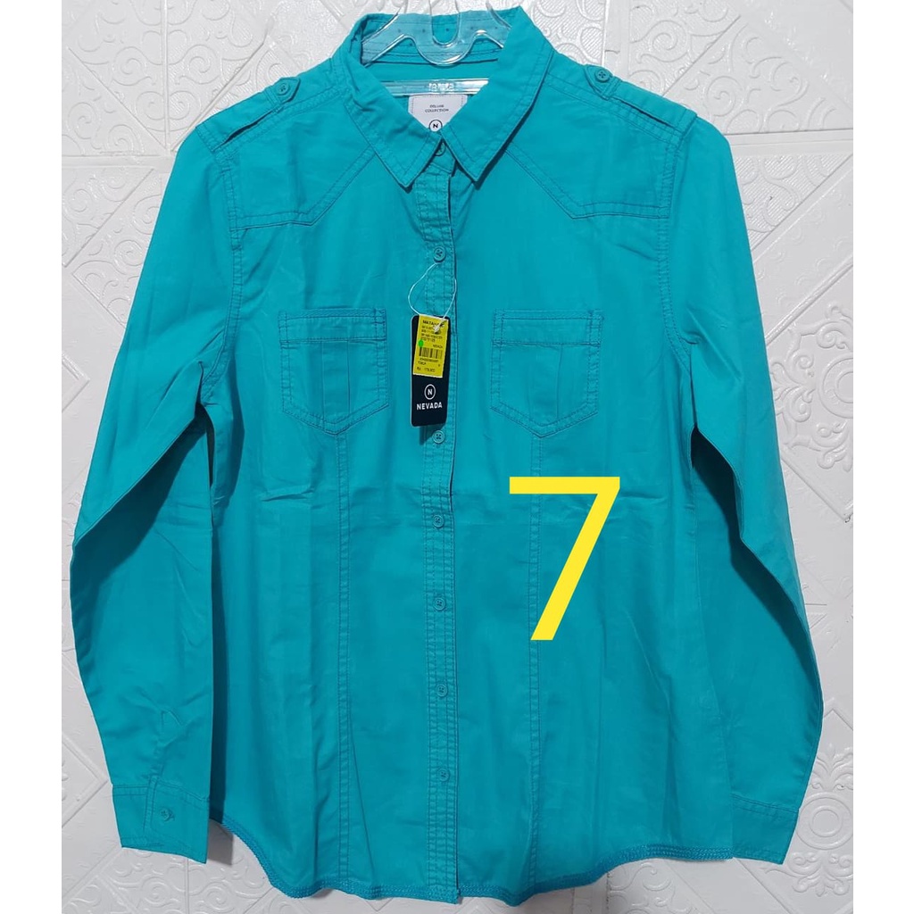 L-NEVADA/Kemeja Wanita LENGAN PANJANG/Polos-7- HIJAU TOSCA