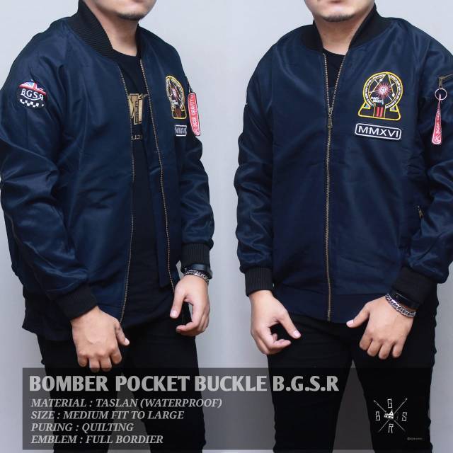 Jaket bomber pria pocket buckle BGSR